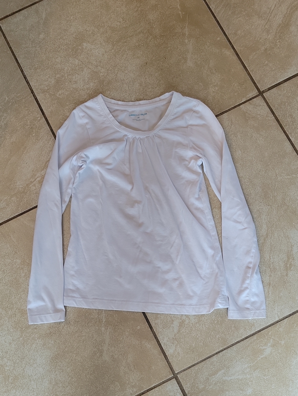 Girls' White Long-Sleeve Tee with Gathered Neck - Unknown Brand